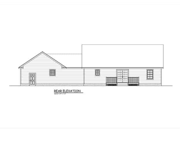 Home Plan Rear Elevation of this 3-Bedroom,1370 Sq Ft Plan -200-1075