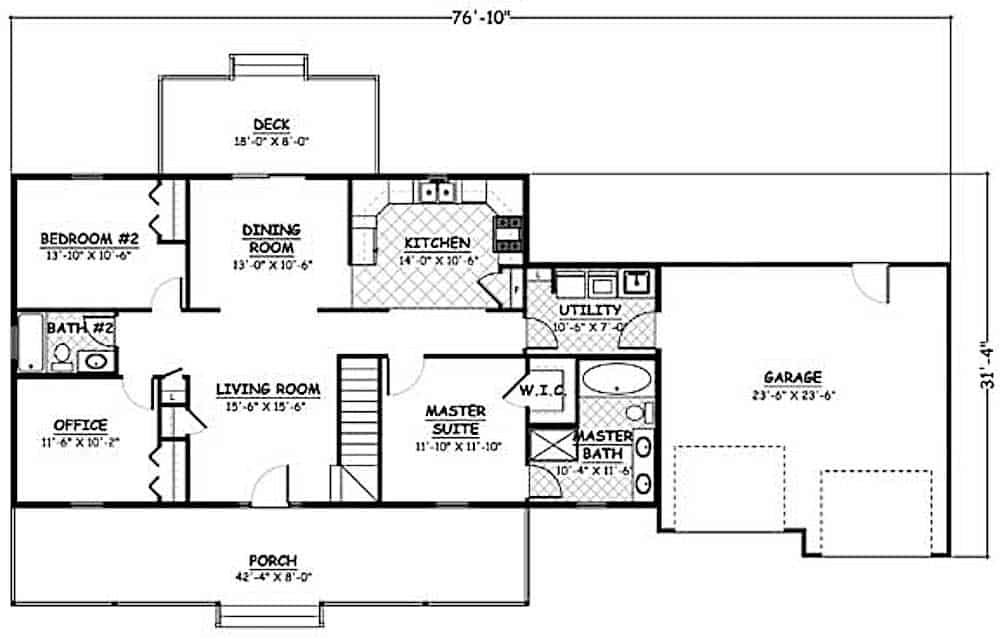 Floor Plan Main Level of Farmhouse Plan #200-1076