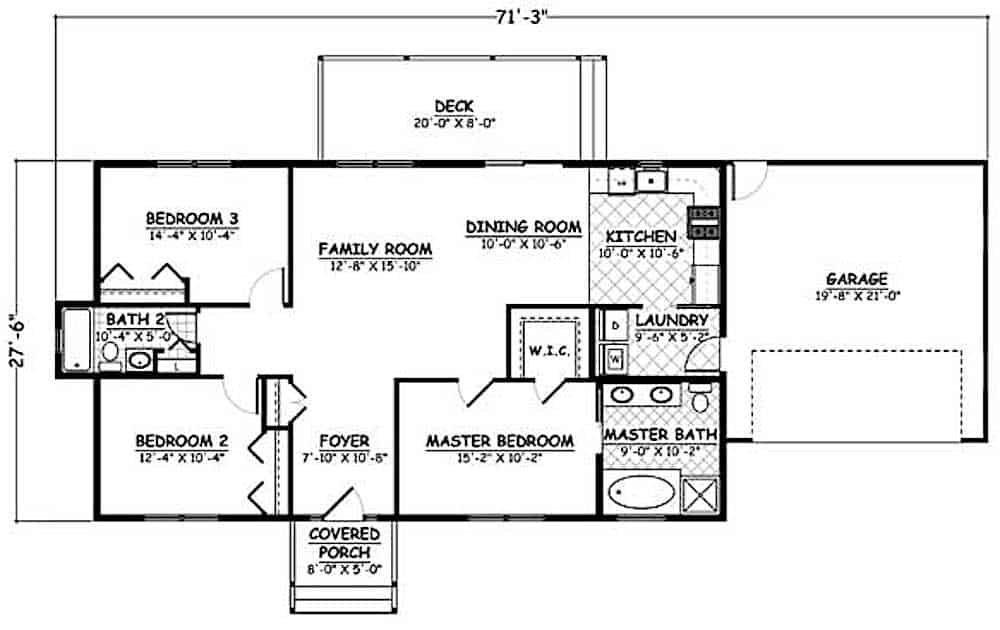 Floor Plan Main Level of Ranch Plan #200-1077