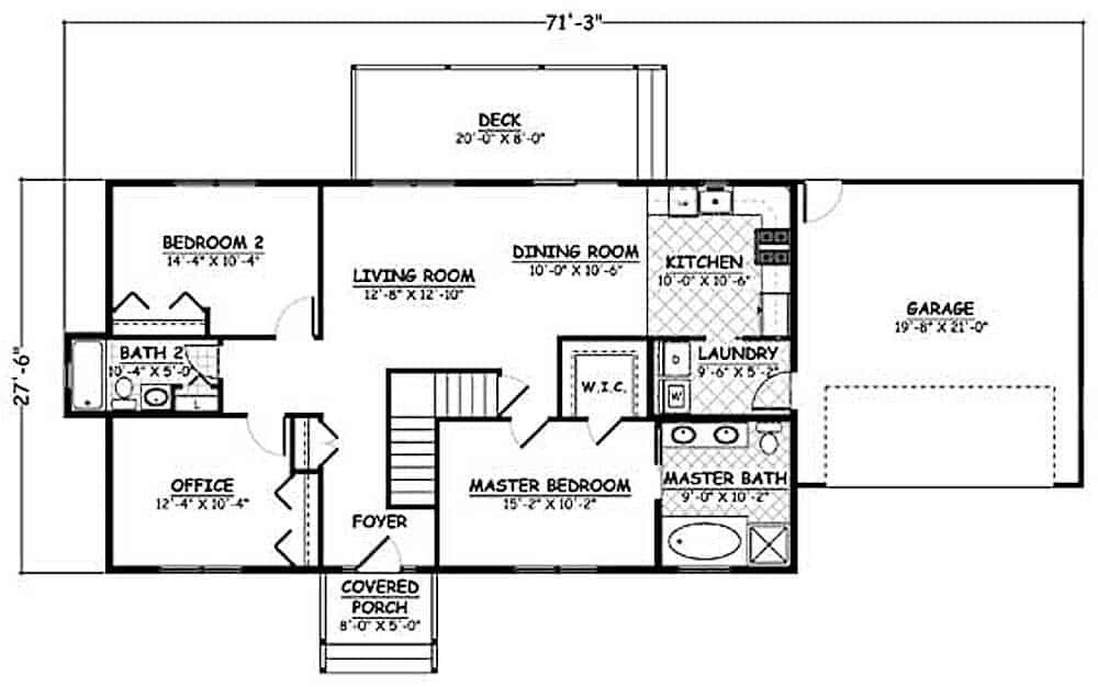 Floor Plan Main Level of Ranch Plan #200-1077