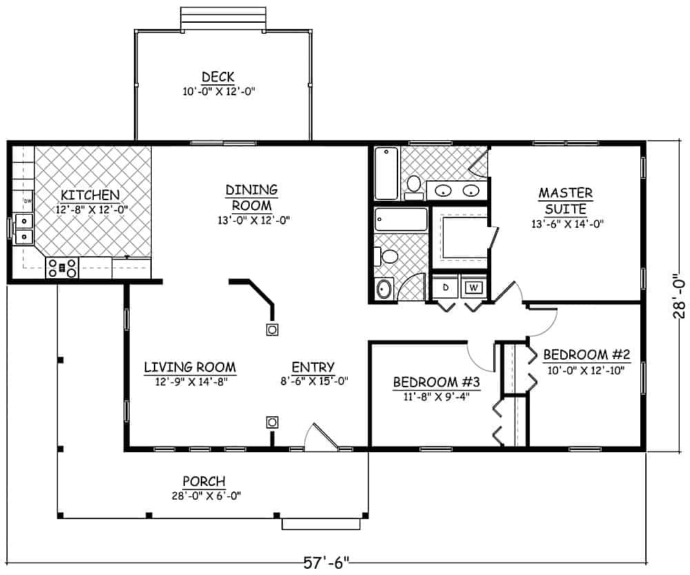 Floor Plan Main Level of Ranch Plan #200-1078