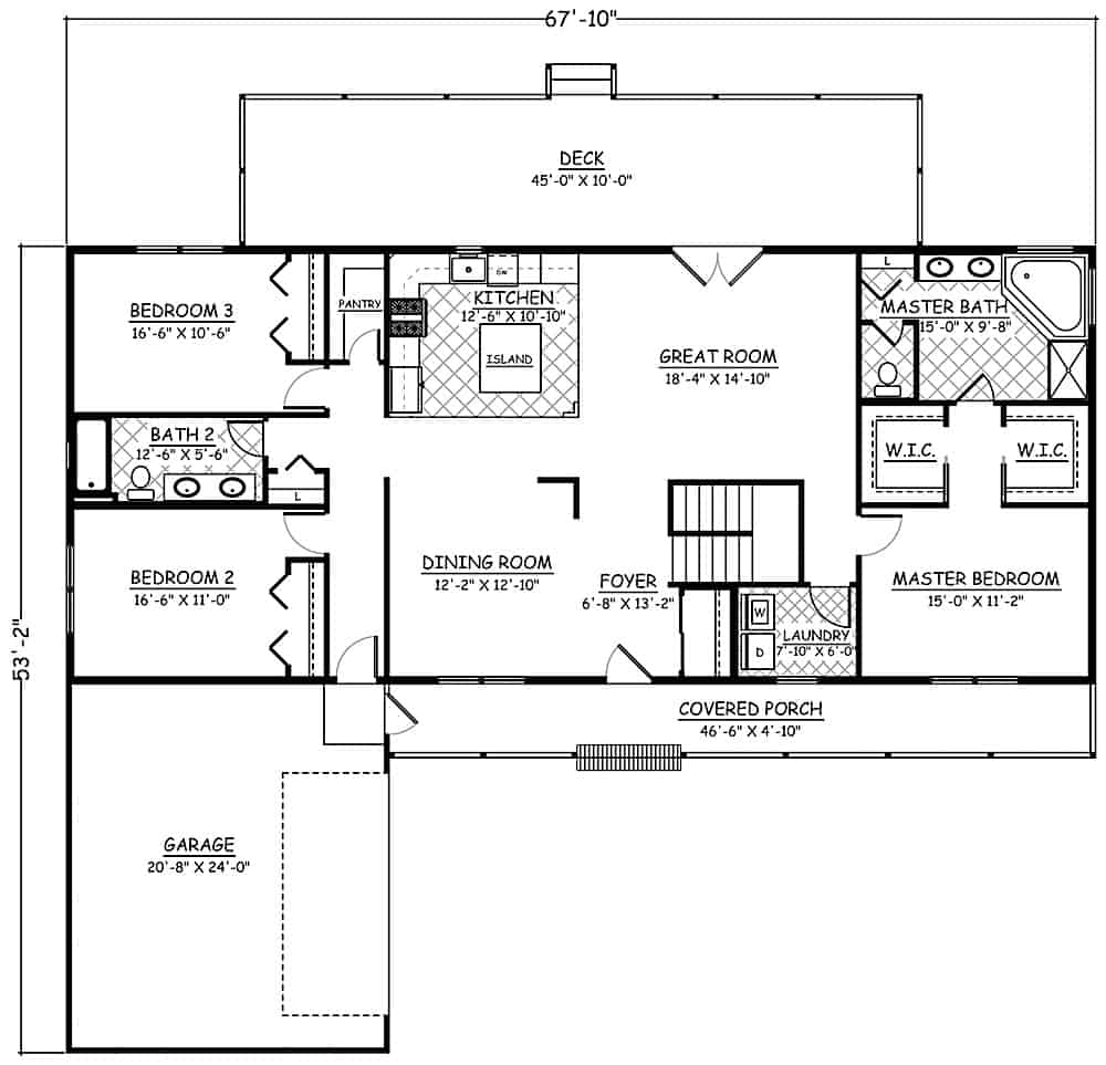 Floor Plan Main Level of Farmhouse Plan #200-1079