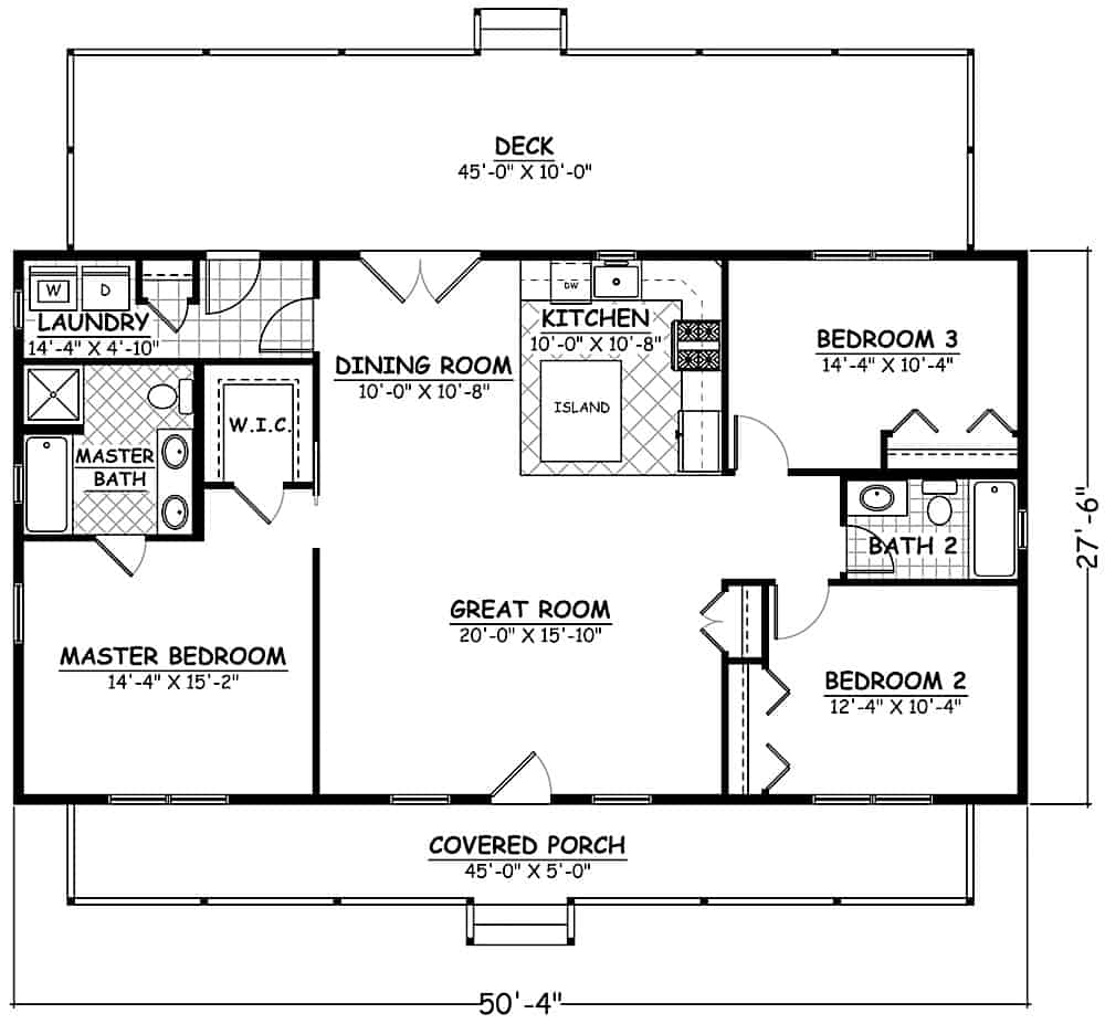 Floor Plan Main Level of Ranch Plan #200-1080