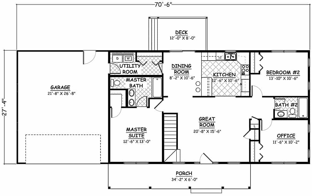 Floor Plan Main Level of Farmhouse Plan #200-1081