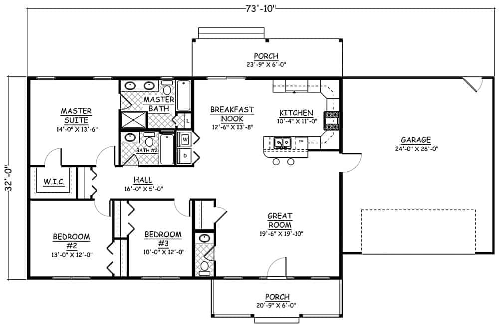 Floor Plan Main Level of Ranch Plan #200-1082