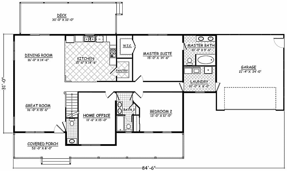 Floor Plan Main Level of Farmhouse Plan #200-1086