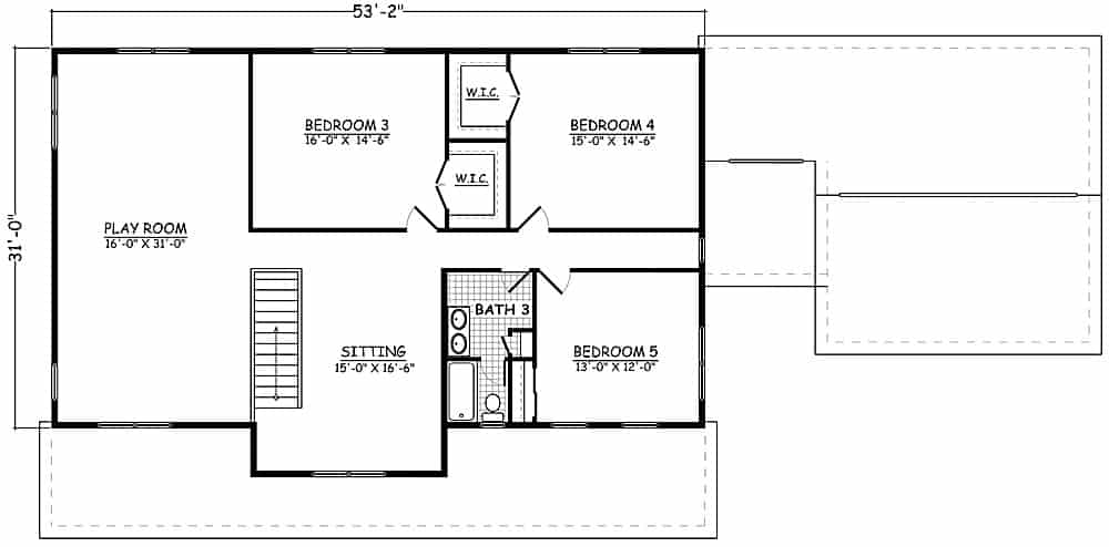 Floor Plan Upper Level of Farmhouse Plan #200-1086