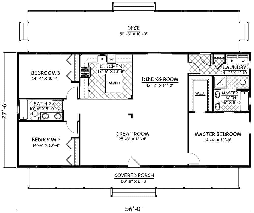 Floor Plan Main Level of Ranch Plan #200-1087