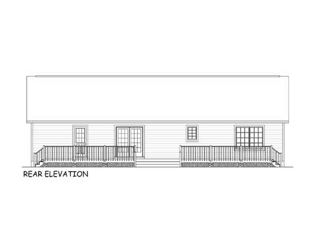 Home Plan Rear Elevation of this 3-Bedroom,1538 Sq Ft Plan -200-1087