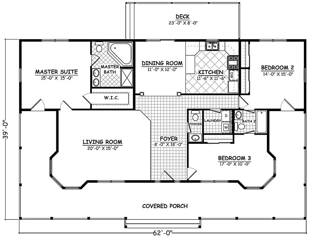 Floor Plan Main Level of Ranch Plan #200-1089
