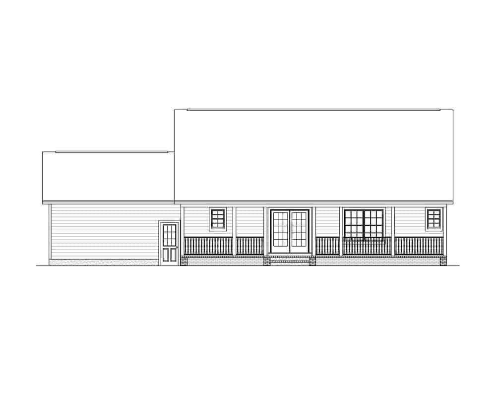 Home Plan Rear Elevation of this 32-Bedroom,1268 Sq Ft Plan -200-1090