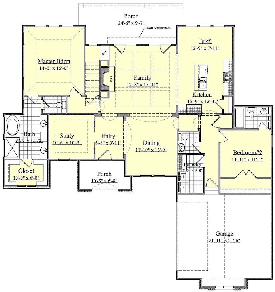 Floor Plan Main Level of Rustic Plan #201-1003