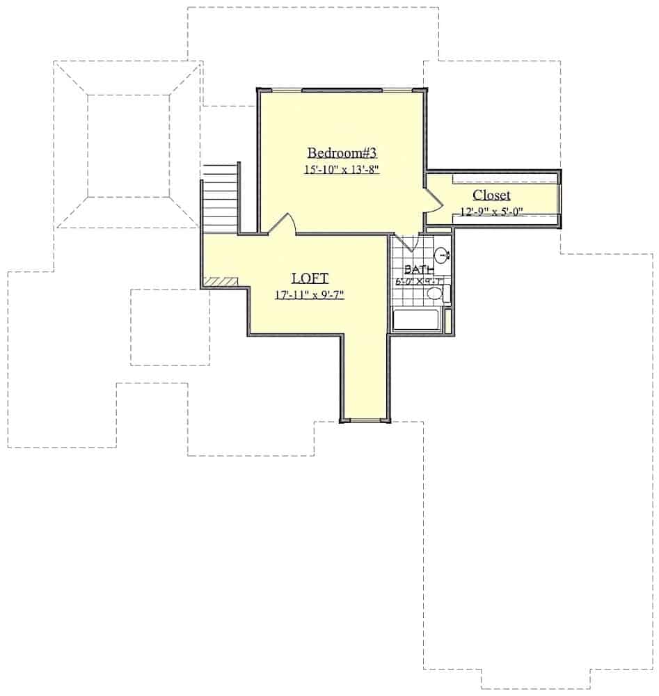 Floor Plan Upper Level of Rustic Plan #201-1003