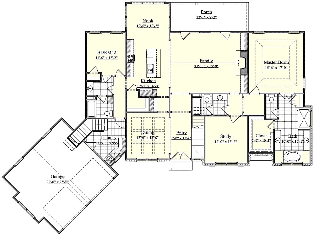 Floor Plan Main Level of Traditional Plan #201-1004