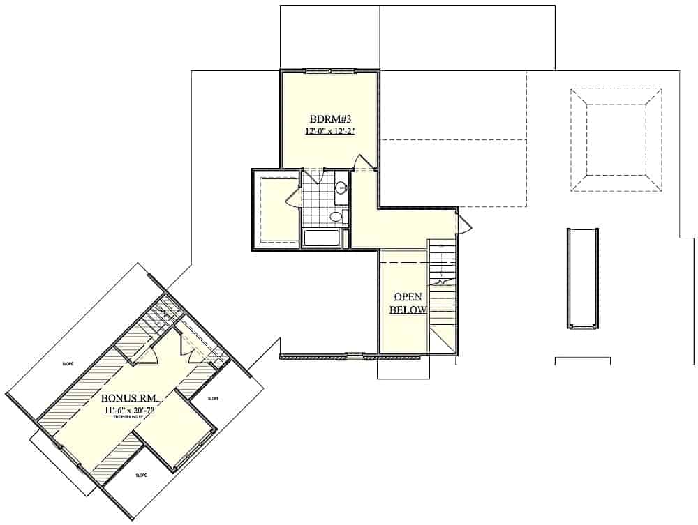 Floor Plan Upper Level of Traditional Plan #201-1004