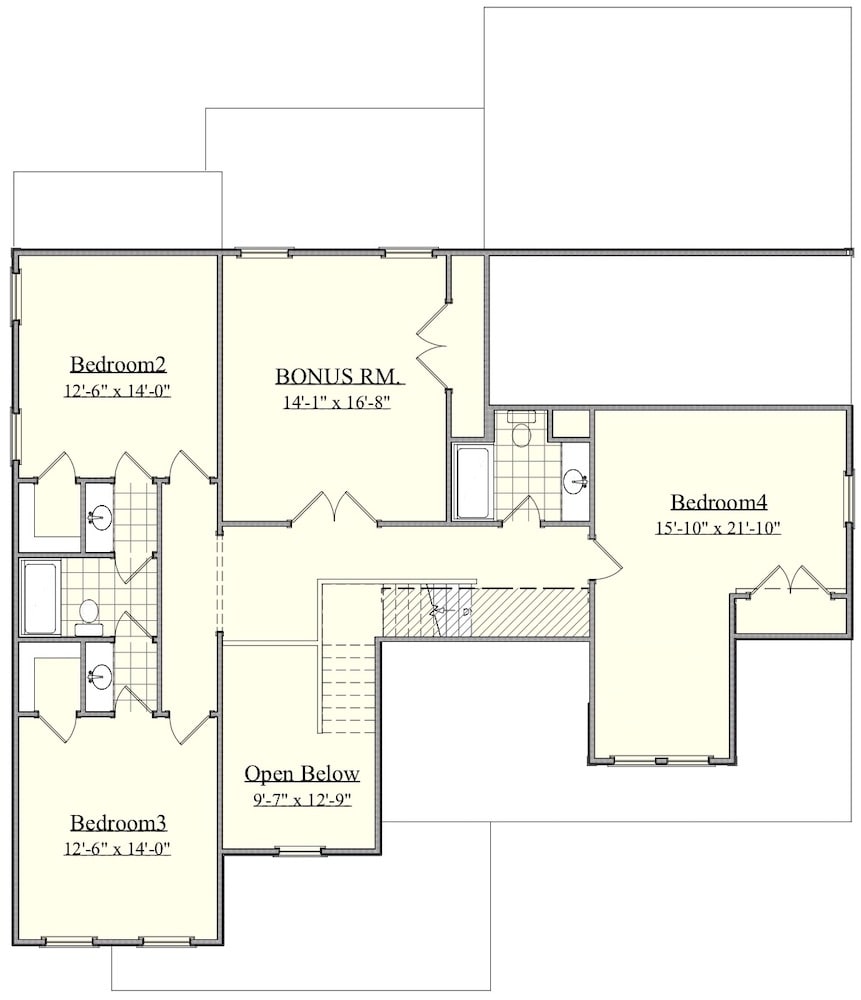 Floor Plan Upper Level of Farmhouse Plan #201-1009