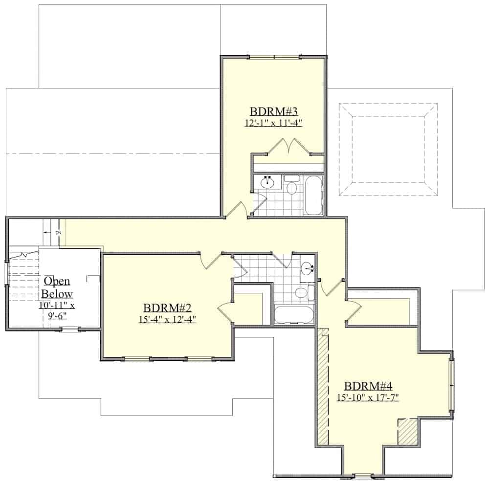 Floor Plan Upper Level of Craftsman Plan #201-1010