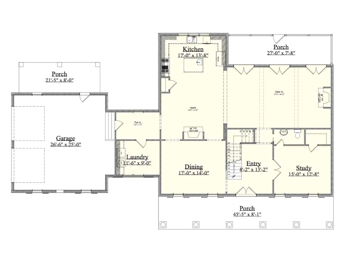 Main Level of Traditional Plan #201-1013