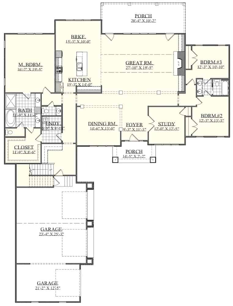 Floor Plan Main Level of Rustic Plan #201-1016