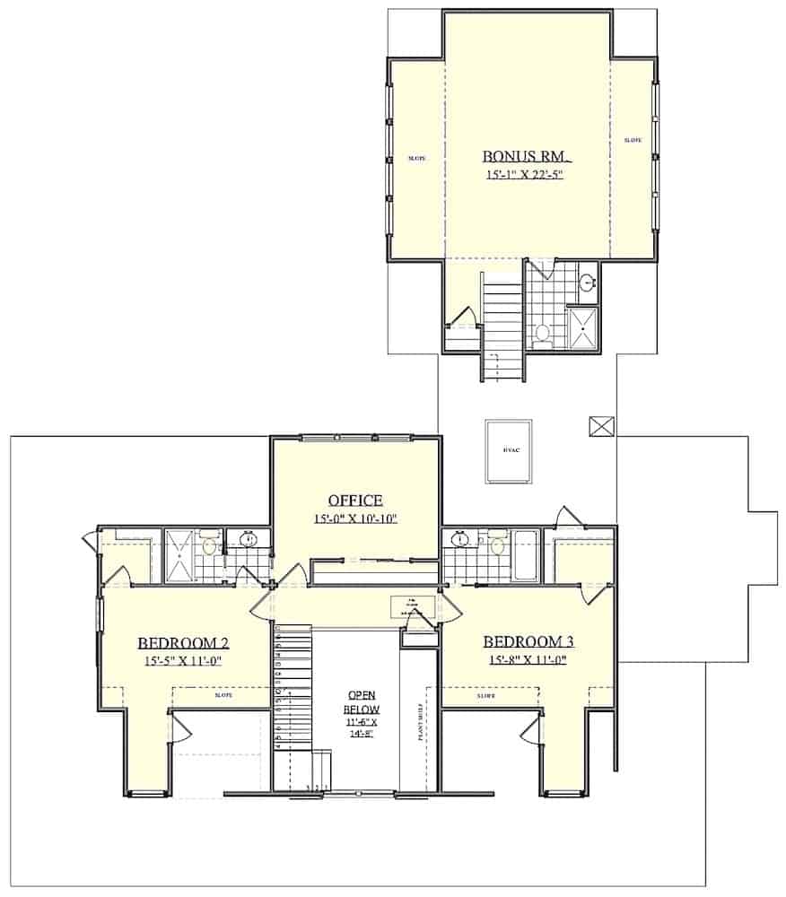Floor Plan Upper Level of Farmhouse Plan #201-1017