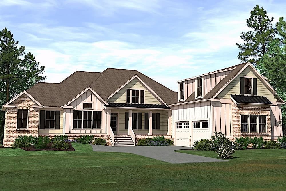 Farmhouse home (ThePlanCollection: Plan #201-1019)