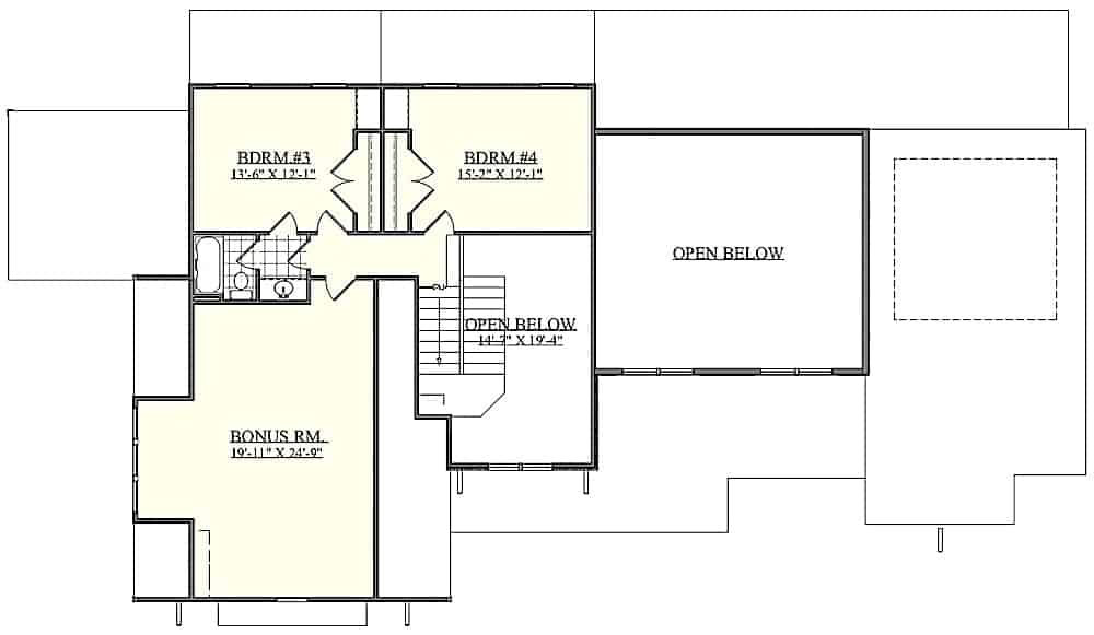 Floor Plan Upper Level of Rustic Plan #201-1020