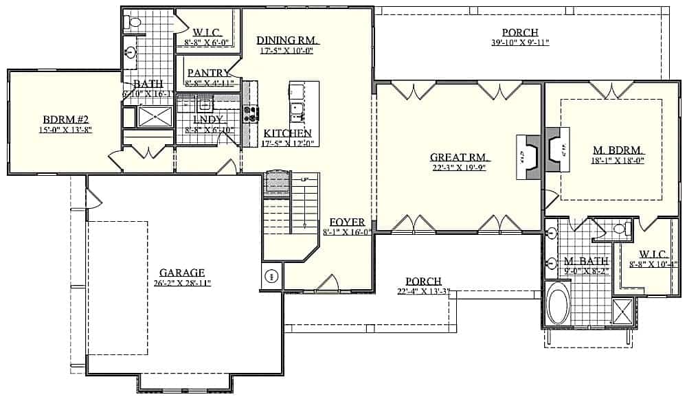 Floor Plan Main Level of Rustic Plan #201-1020