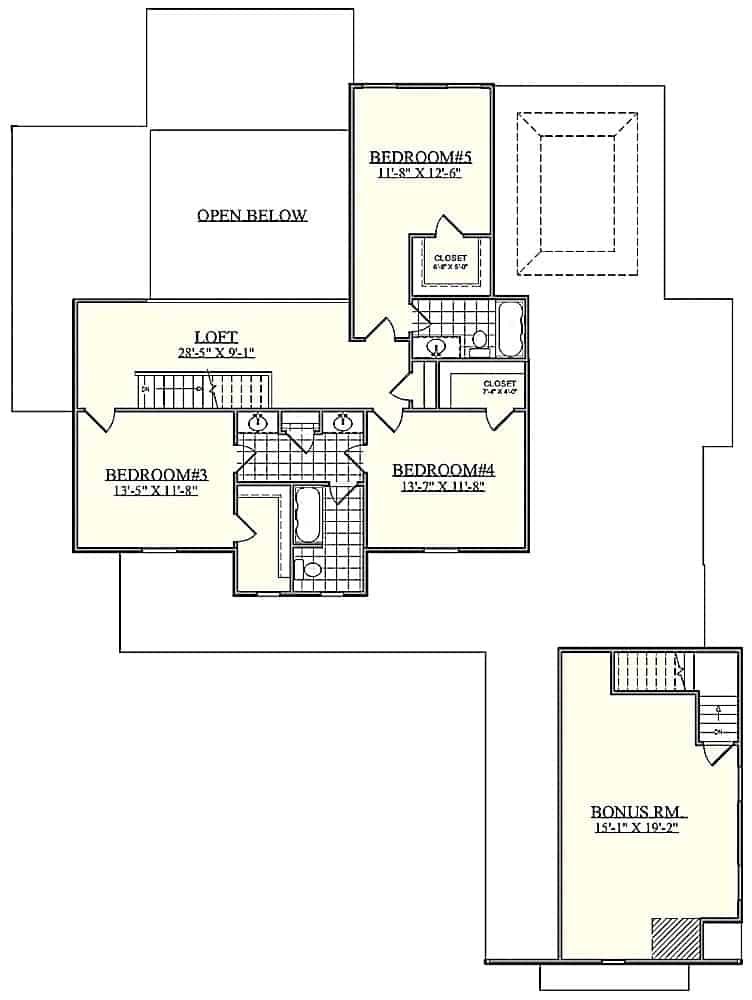 Floor Plan Upper Level of Farmhouse Plan #201-1021
