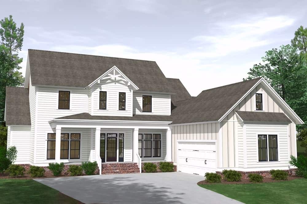 Farmhouse style home (ThePlanCollection: Plan #201-1021)