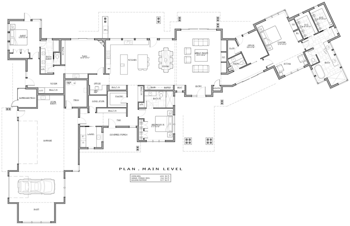 Floor Plan Main Level of Cottage Plan #202-1001