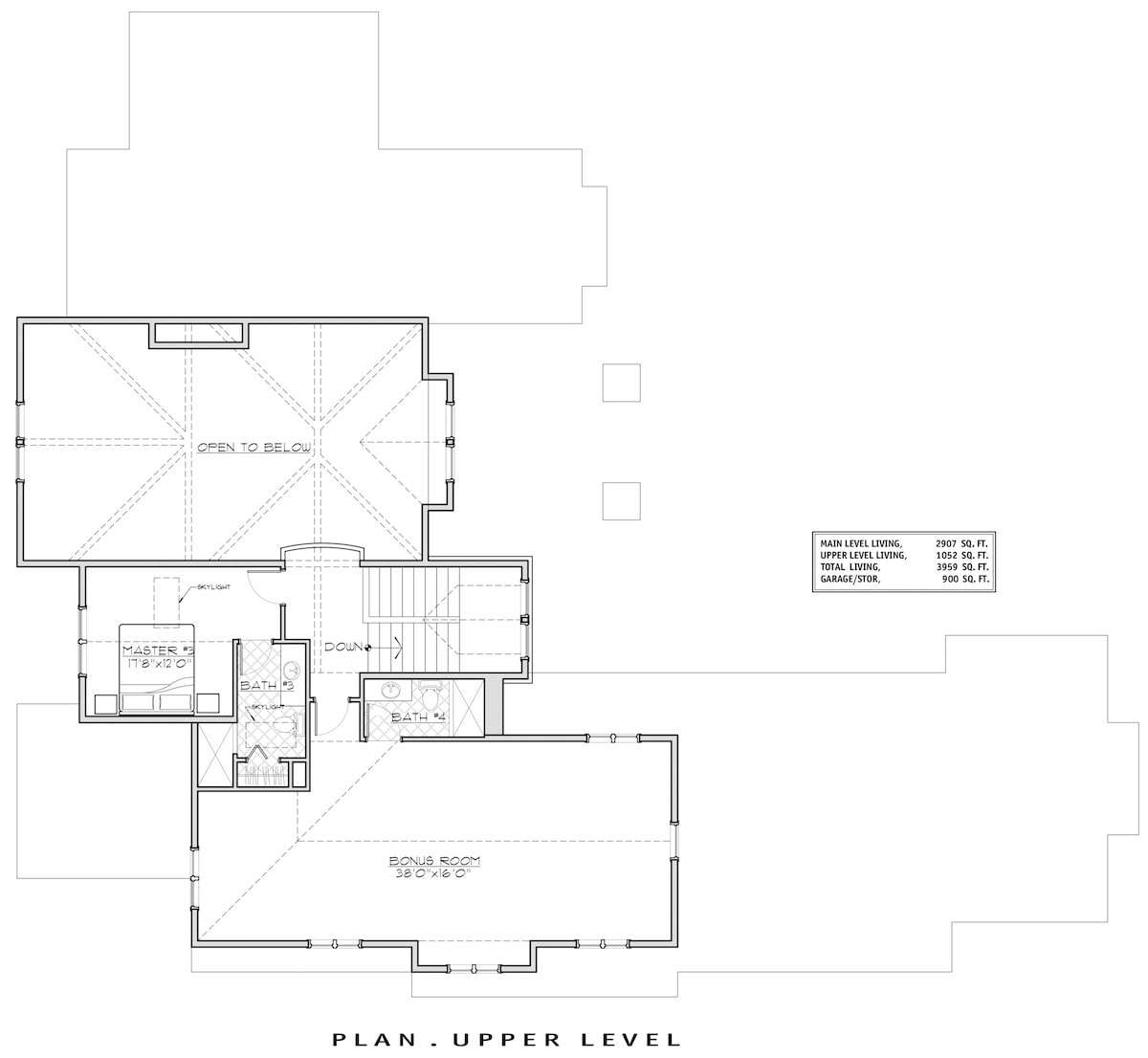 Floor Plan Upper Level of Craftsman Plan #202-1002