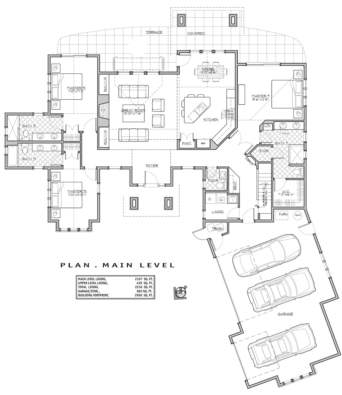 Floor Plan Main Level of Craftsman Plan #202-1003