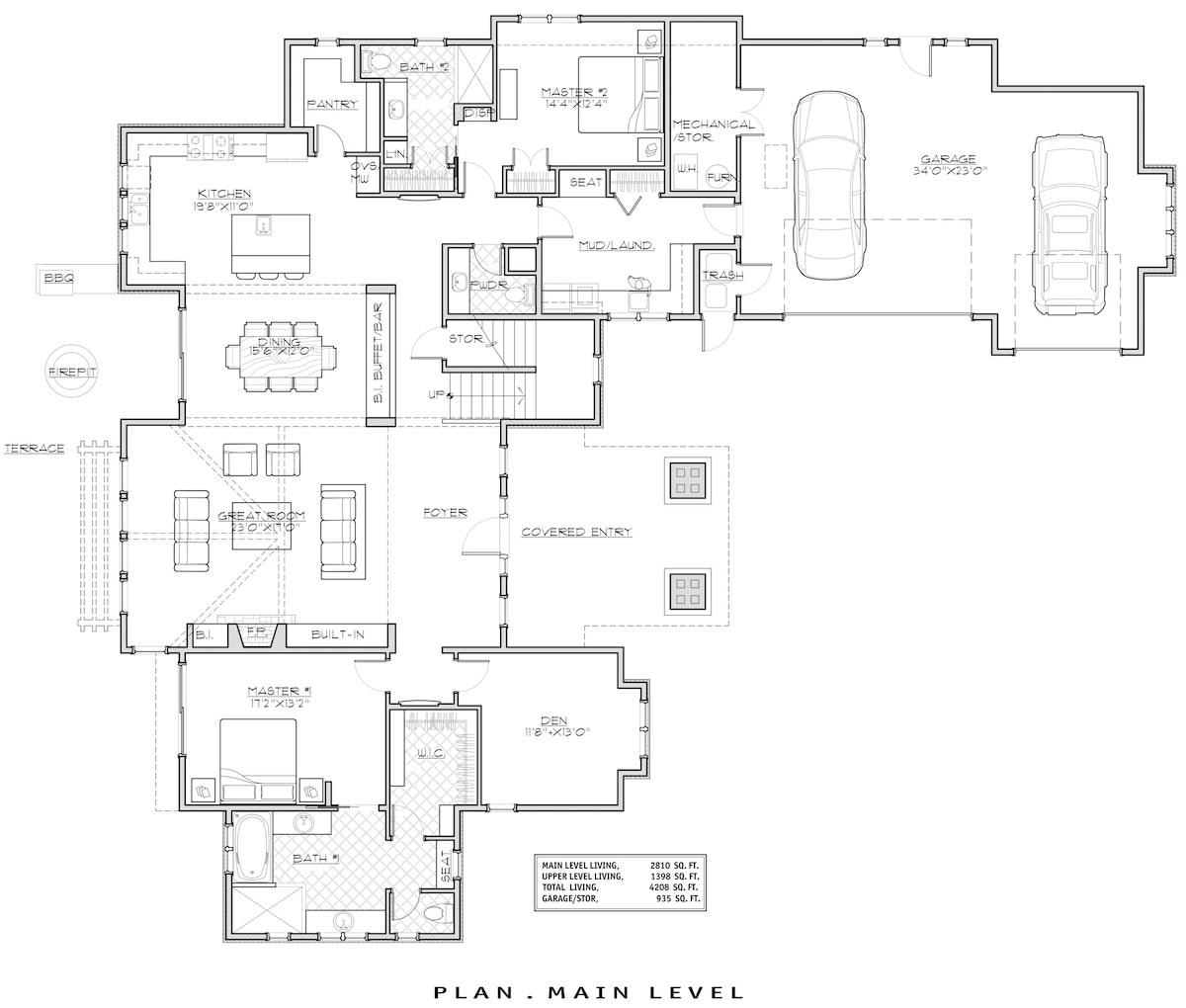 Floor Plan Main Level of Craftsman Plan #202-1006