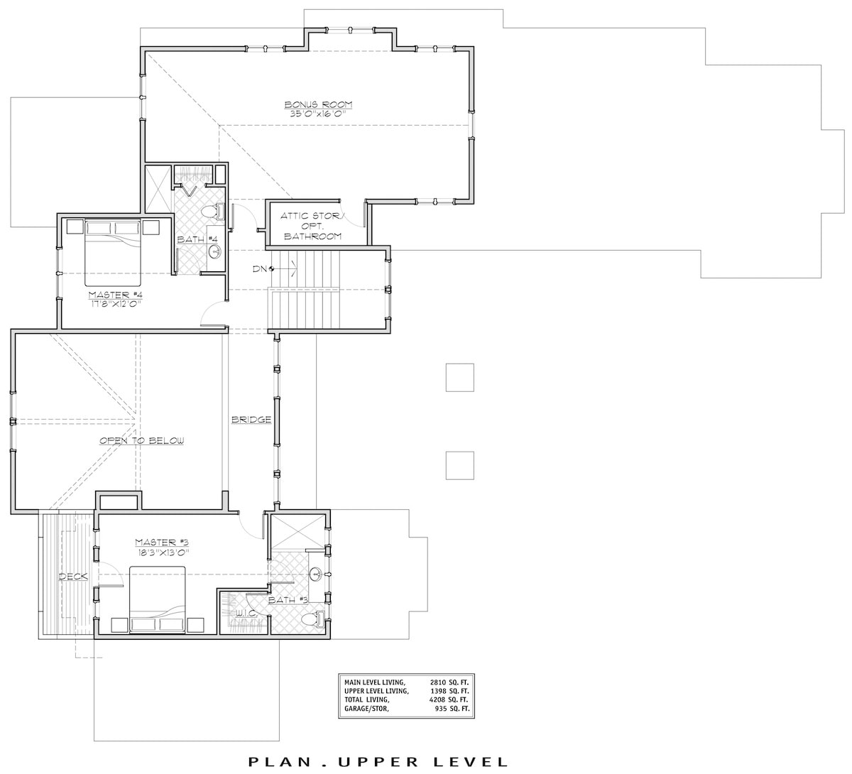 Floor Plan Upper Level of Craftsman Plan #202-1006