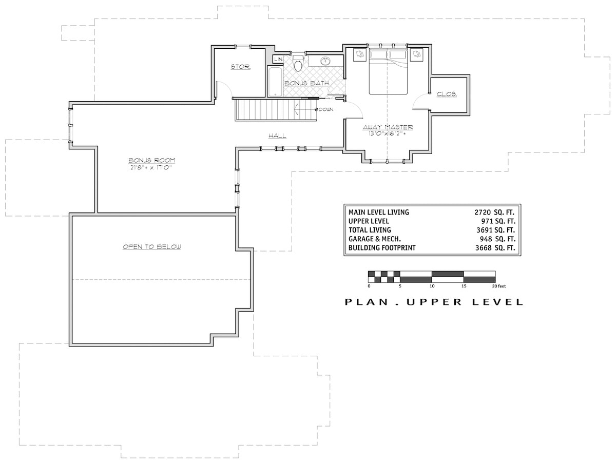 Floor Plan Upper Level of Craftsman Plan #202-1007