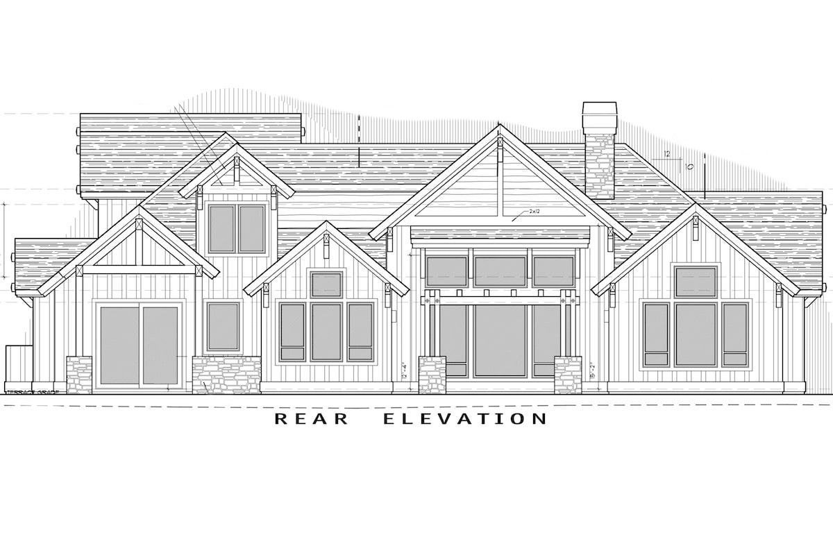 Home Plan Rear Elevation of this 4-Bedroom,3691 Sq Ft Plan -202-1007