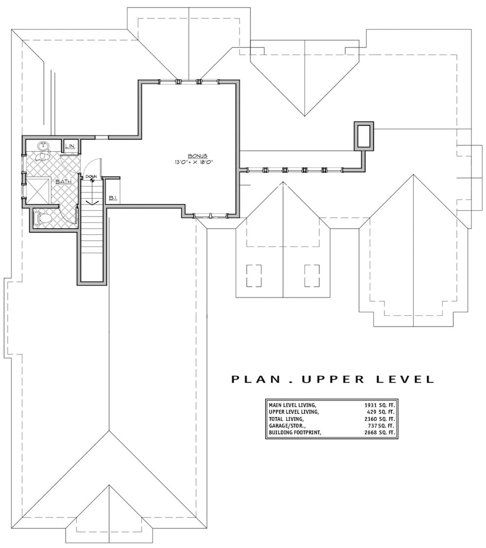 Floor Plan Upper Level of Bungalow Plan #202-1008