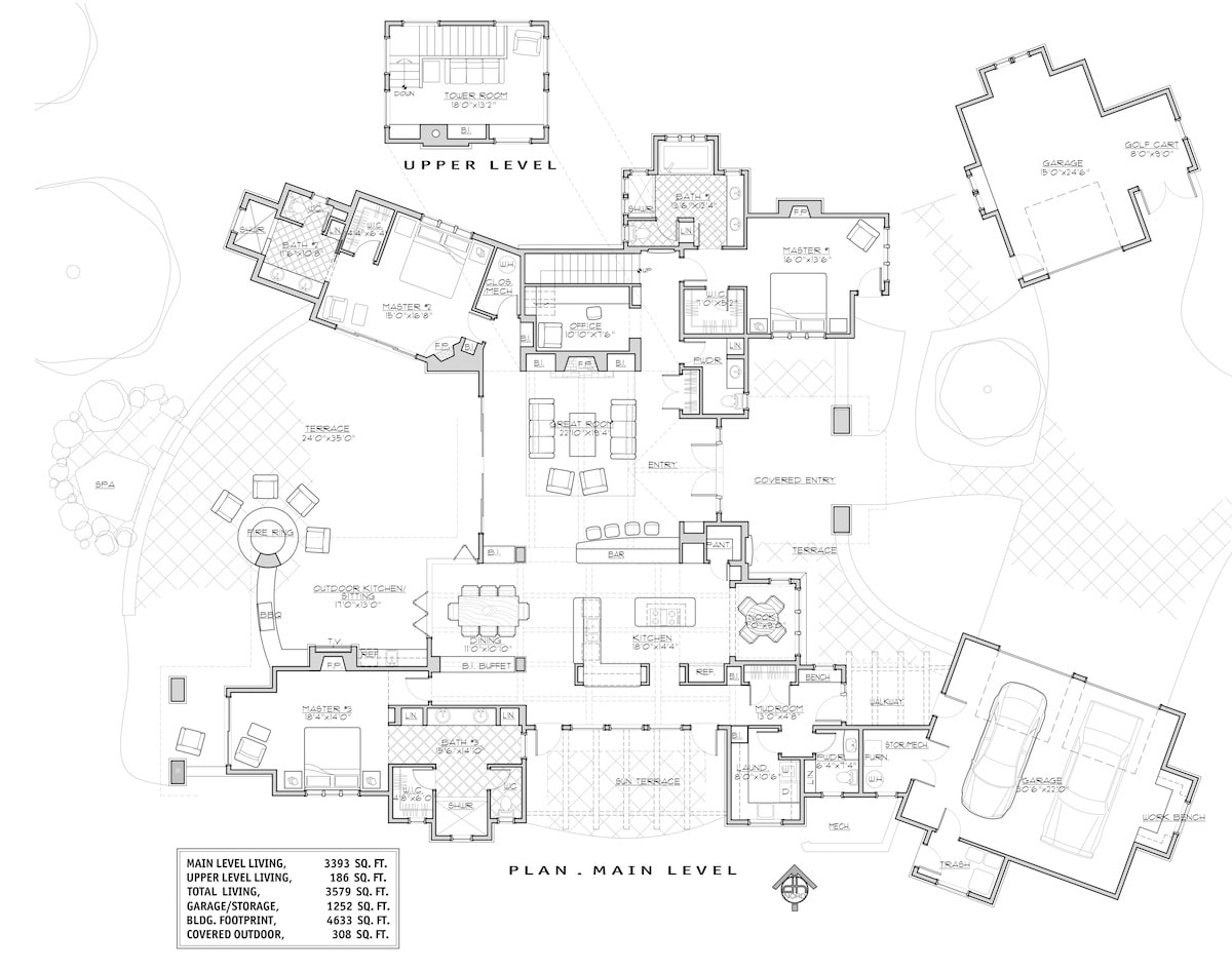 Floor Plan Main Level of Mediterranean Plan #202-1009
