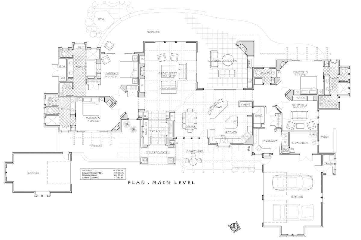 Floor Plan Main Level of Mediterranean Plan #202-1010