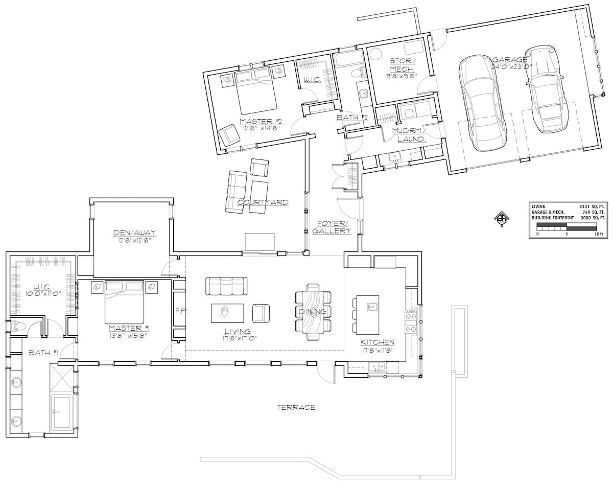 Floor Plan Main Level of Contemporary Plan #202-1011