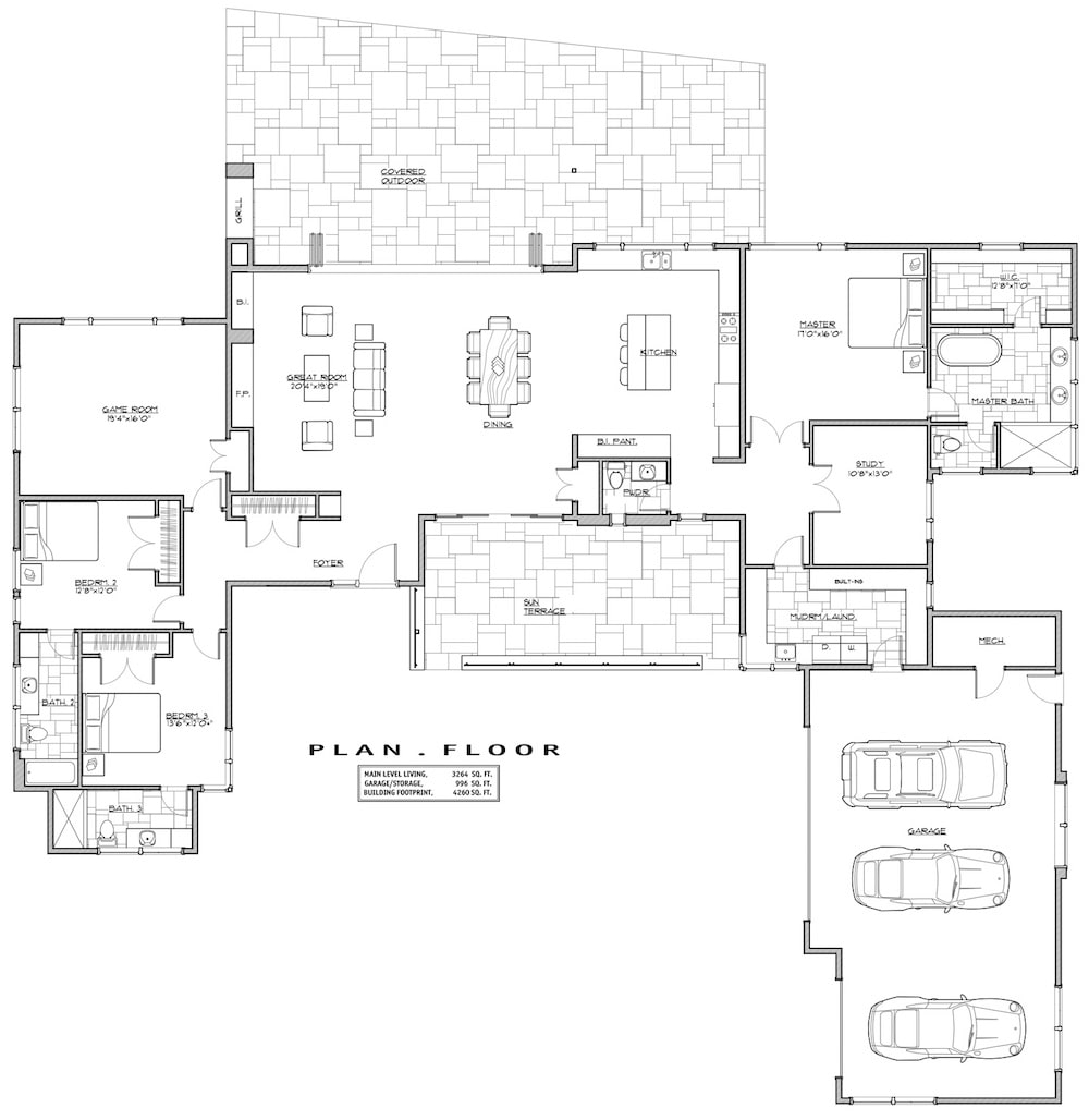 Floor Plan Main Level of Contemporary Plan #202-1013