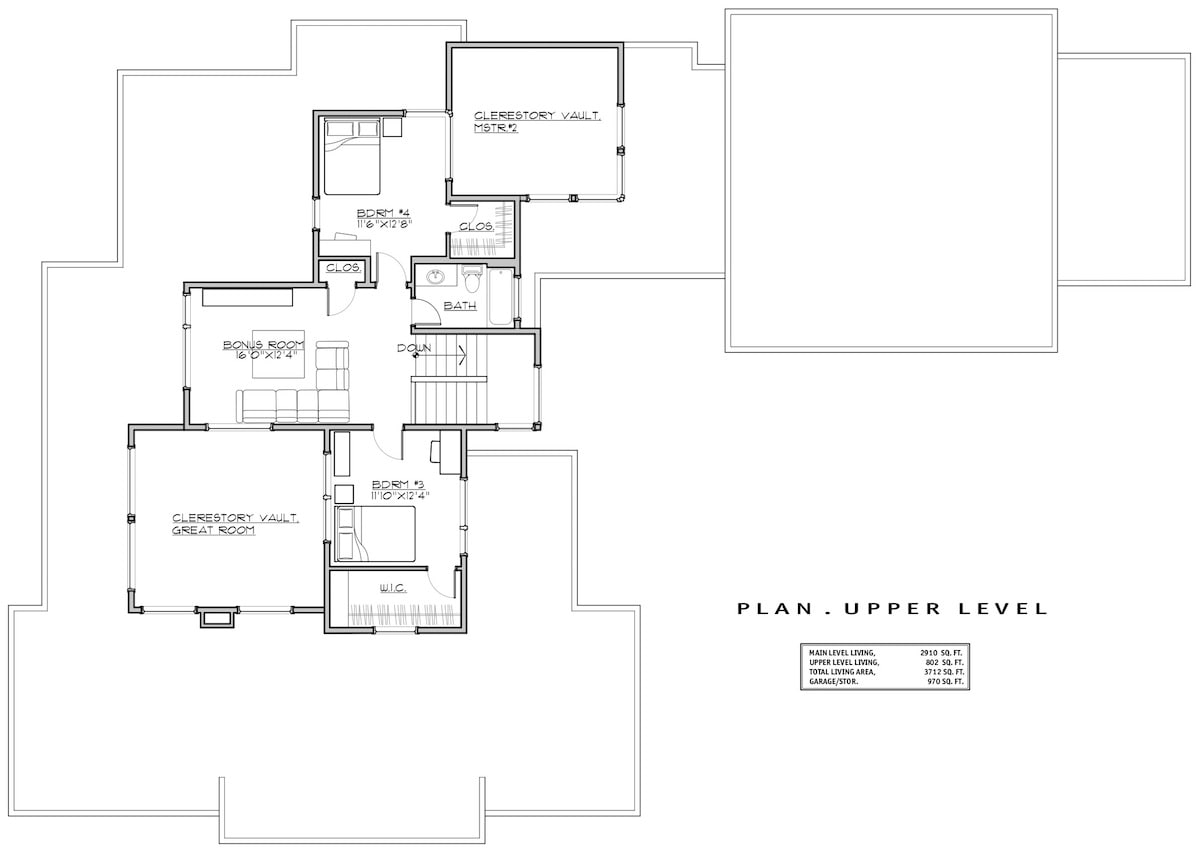 Floor Plan Upper Level of Modern Plan #202-1015