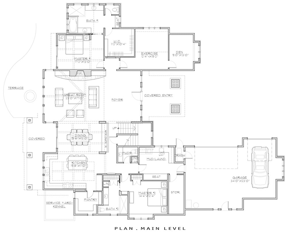 Floor Plan Main Level of Farmhouse Plan #202-1016