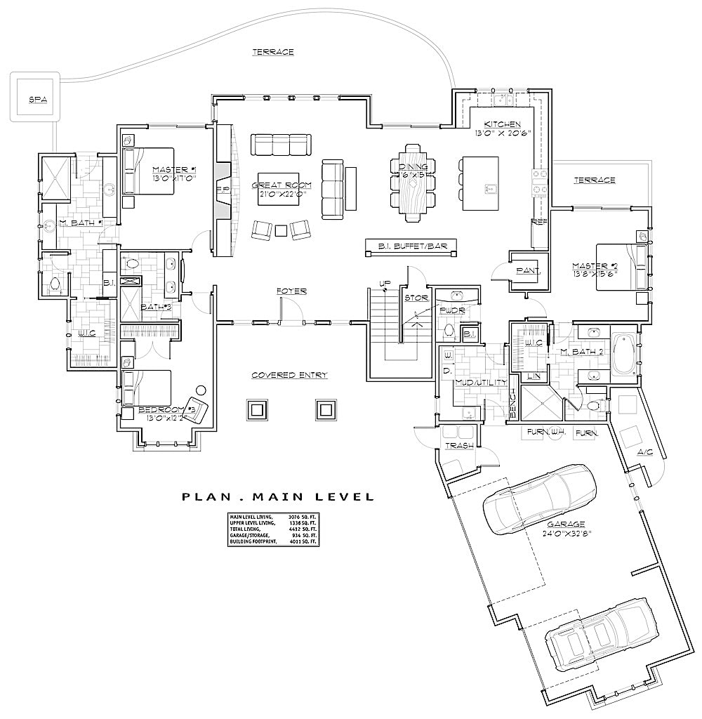 Floor Plan Main Level of Farmhouse Plan #202-1017