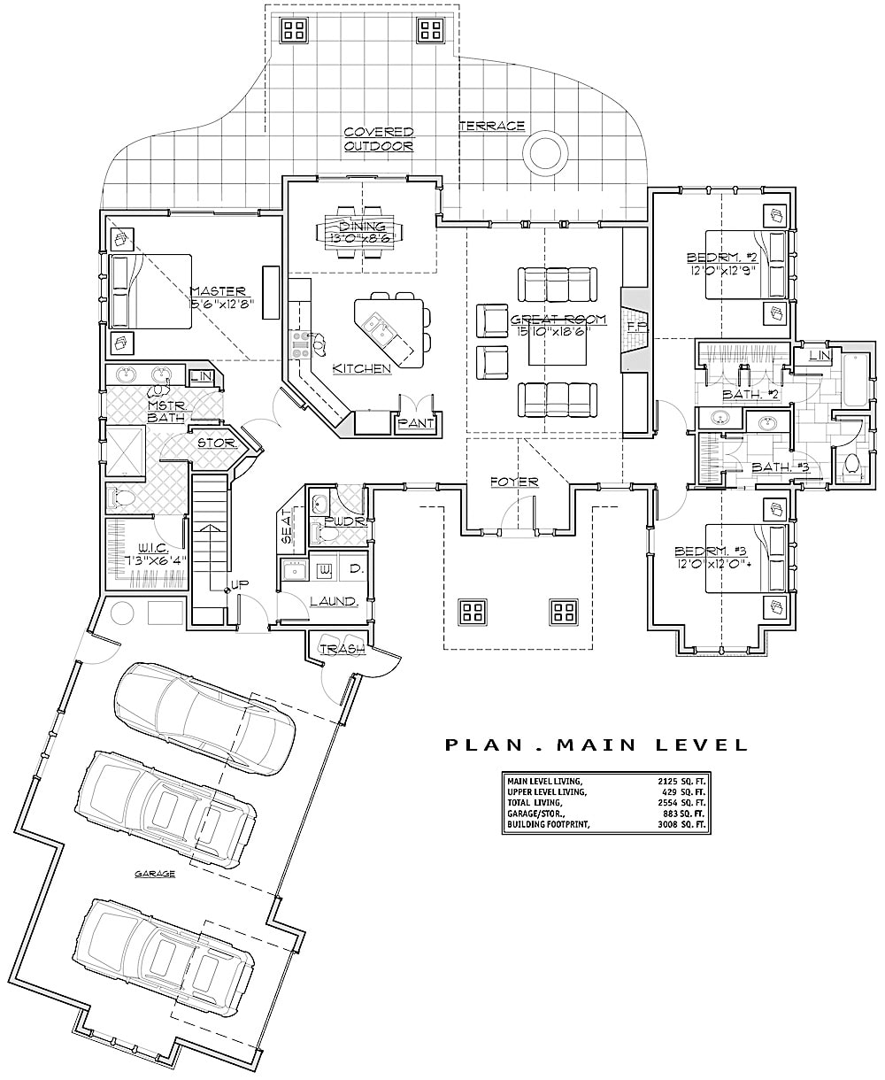 Floor Plan Main Level of Farmhouse Plan #202-1018