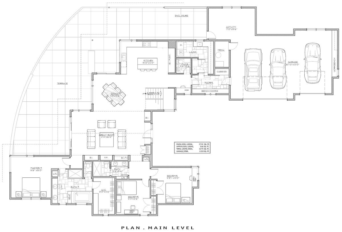 Floor Plan Main Level of Contemporary Plan #202-1019
