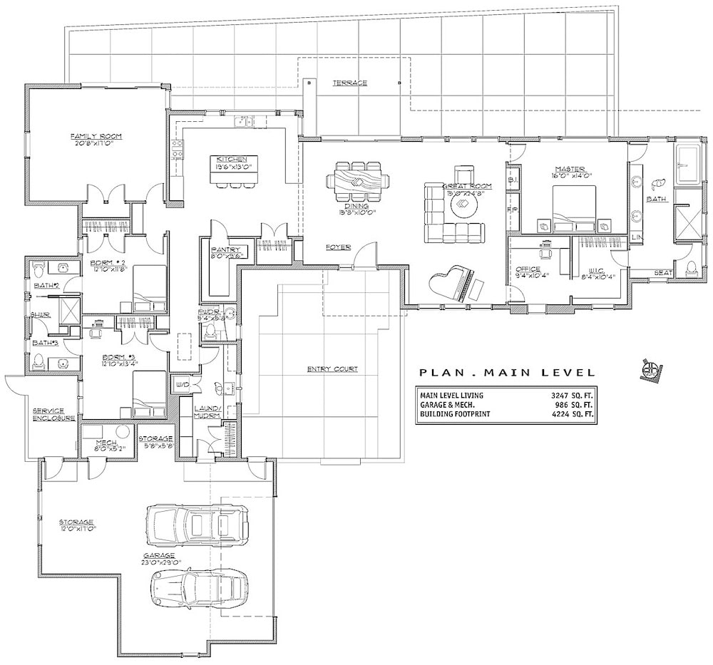 Floor Plan Main Level of Modern Plan #202-1020