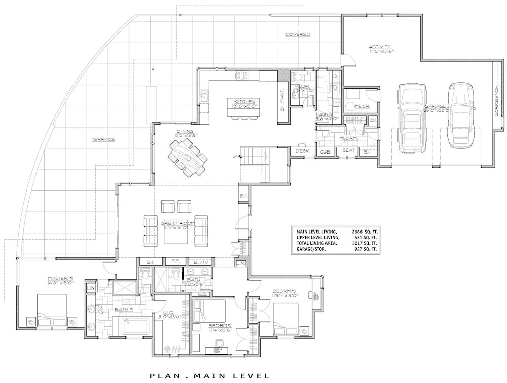 Floor Plan Main Level of Contemporary Plan #202-1021