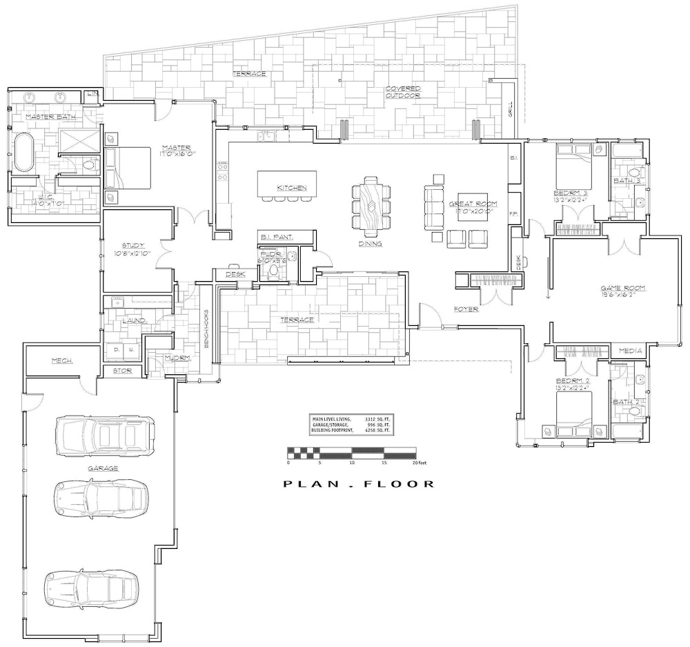 Floor Plan Main Level of Modern Plan #202-1022