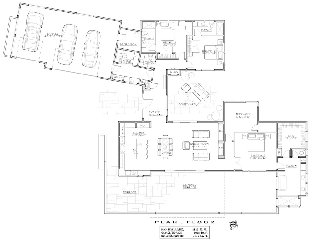 Floor Plan Main Level of Contemporary Plan #202-1023